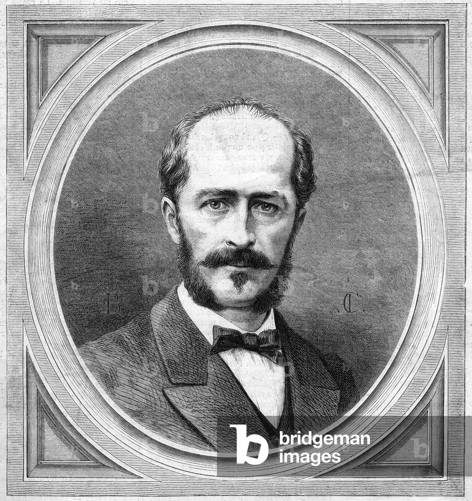 Portrait of Gustave Lambert (1824-1871), French hydrographer and explorer, author of an expedition project at the North Pole. Engraving in “” Le Monde Illustré”” n°771 of January 20, 1872.