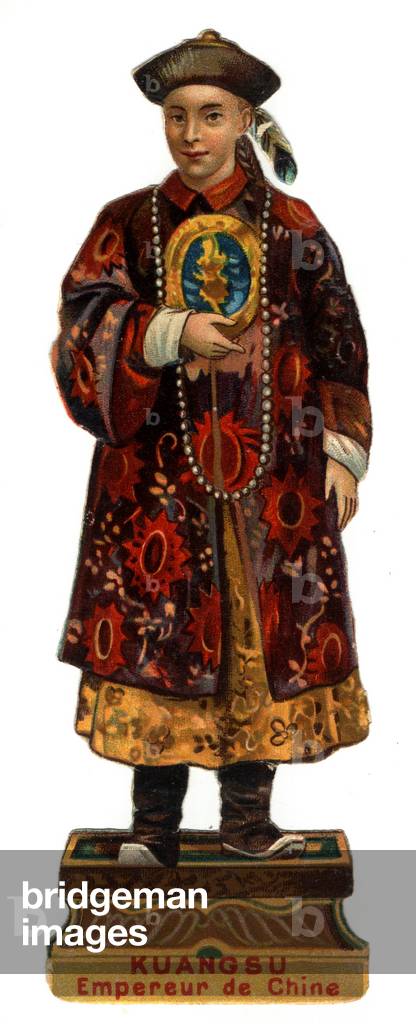 Portrait of Kuangsu (Guangxu, Kouang-Siu or Kouang Siu, 1872-1908), Emperor of China of the Qing Dynasty. Late chromolithography of the 19th century. Private Collection