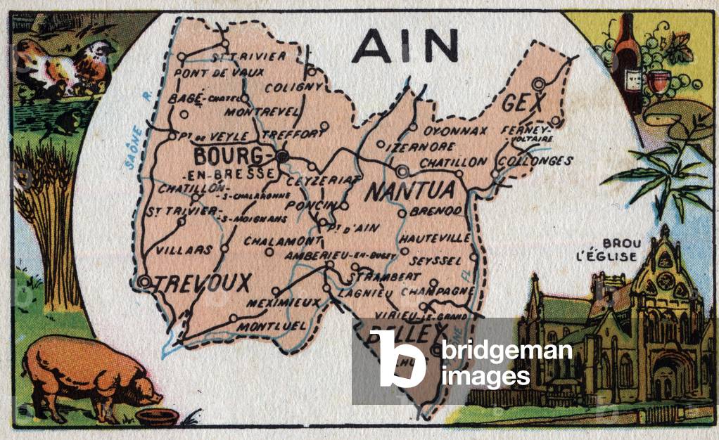 Series of the French departments maps: L'Ain, beg of 20th century (chromo)