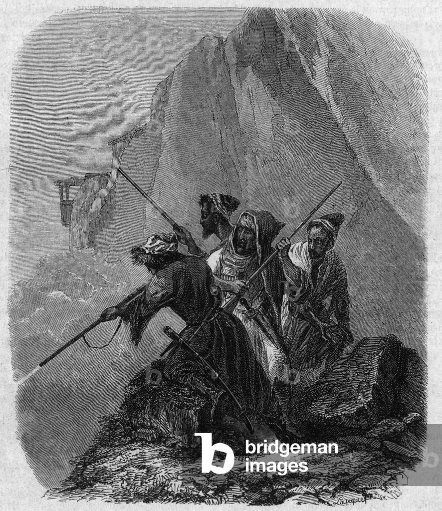 Circassian soldiers (a region of the Caucasus), 1859. Engraving by Pauquet In “” Le Magasin Picturesque””, 1859.