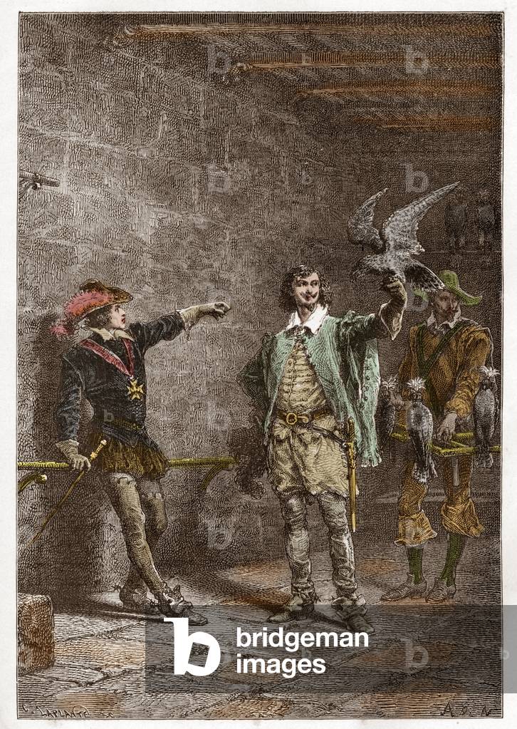 Louis XIII (1601-1643), dit le juste, age sixteen, et son favorite Charles d'Albert, Duke of Luynes (1620-1690) - Louis XIII at sixteen, and his favorite Charles d'Albert, Duke of Luynes - engraving from “” L'histoire de France racontee à mes grandenfants”” - by Francois Guizot - 1872-1876