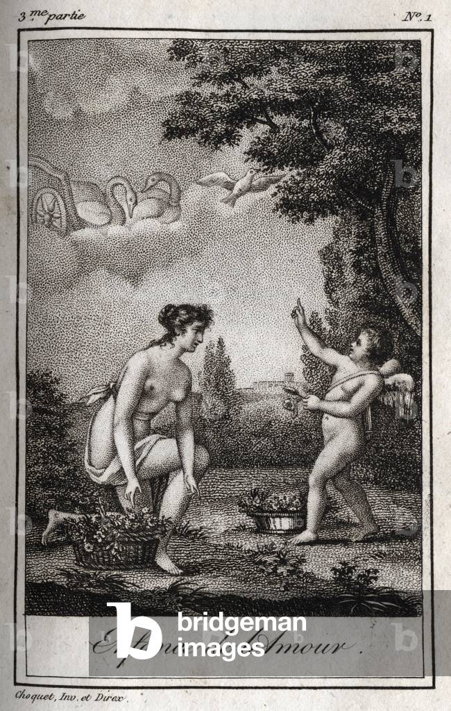 The childhood of Love“Lettres a Emilie sur la mythologie” by Charles Albert Demoustier, 1819 (engraving)
