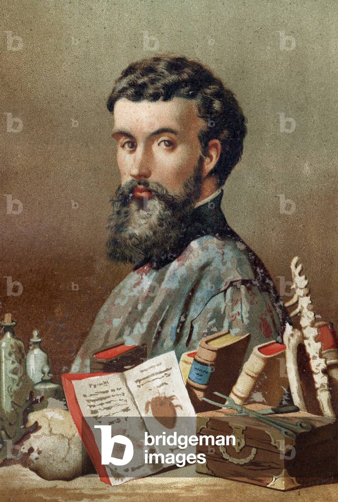 Portrait of André Vésale (1514-1564), Dutch anatomist (In Latin: Andrea Vesalius, in Dutch: Andries Van Wesel) from “La Ciencia y sus Hombres” by Louis Figuier. Barcelona 1881.