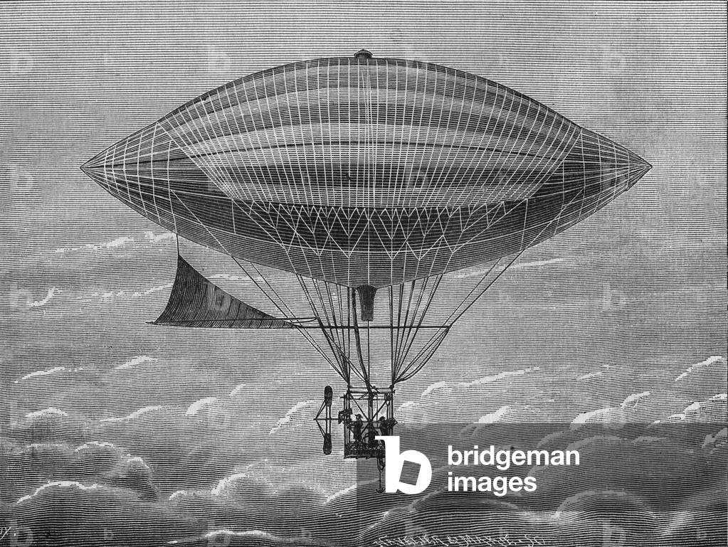 Airship electric aerostat of brothers Gaston and Albert Tissandier. In” Album de la Science””, Éditions Jouvet, 1896.
