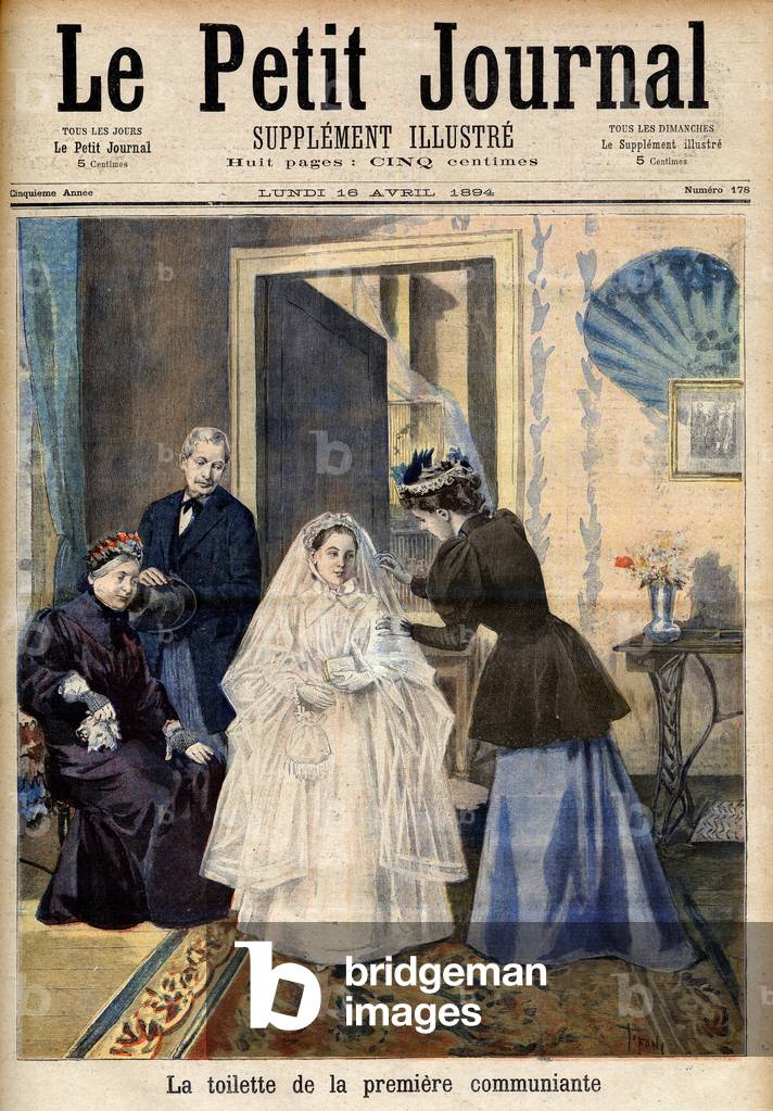 The First Communicant, illustration from 'Le petit Journal', 16th April 1894 (coloured engraving) - La toilette de la première communiante