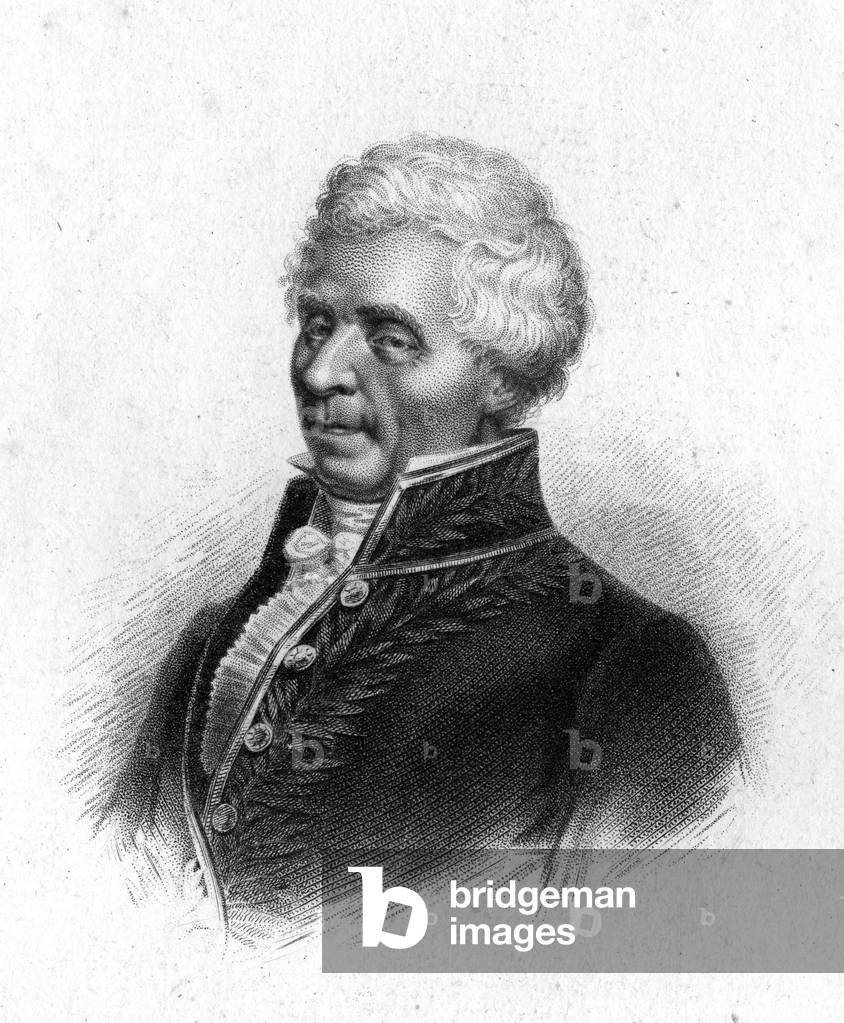 Portrait of Pierre Simon, Marquis de Laplace, astronomer (1749 - 1827), engraving 1833.