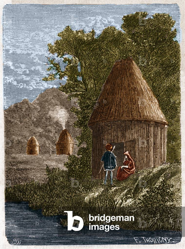 Gauloise houses. 19th century engraving.