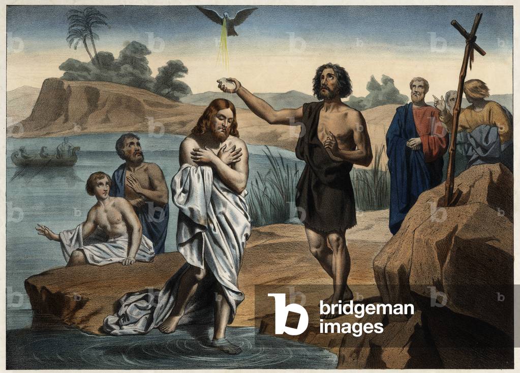 The baptism of Christ. Anonymous engraving from the middle of the 19th century.