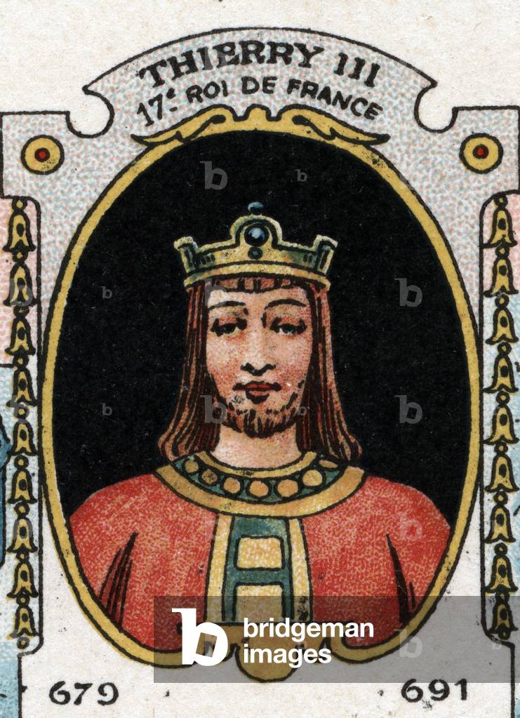 Portrait of Thierry III, King of the Francs from 673 to 691, beg of 20th century (chromo)