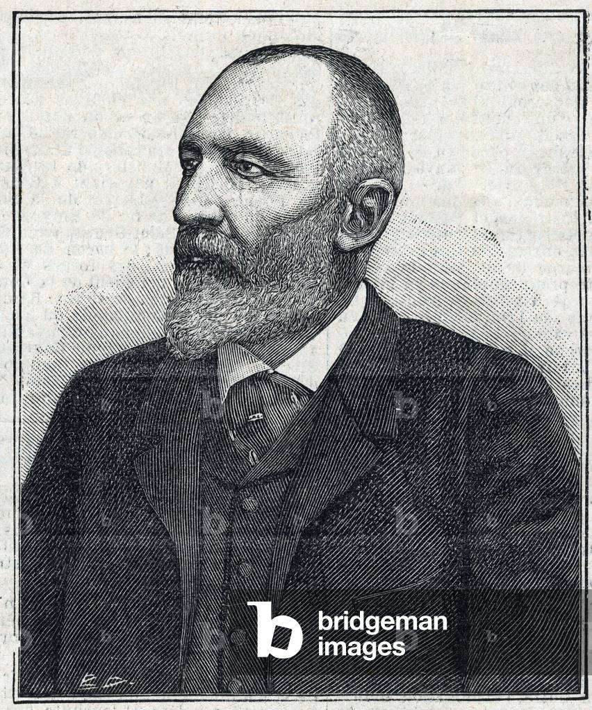 Portrait of Auguste Scherer-Kestner (Scheurer Kestner) (1833 -1899), chemist, industrialist, and Alsatian politician. Engraving from 1897. Private collection.