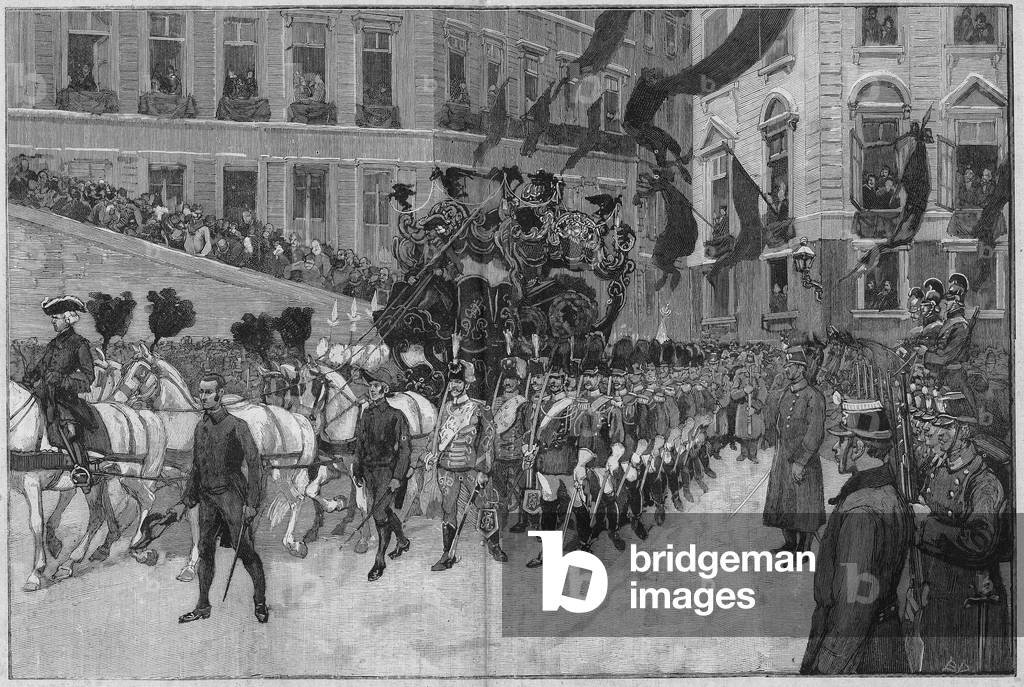 Vienna 1889: The funeral of Prince Rodolph (Archduke Rodolph of Habsburg (1858 - 1889), Crown Prince of Austria.) The procession in front of the French embassy.