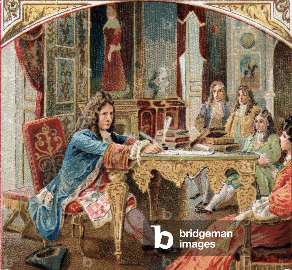 Jean Racine (1639-1699) component “Esther” and “Athalie” at Maintenon Castle. Chromolithography of the late 19th century