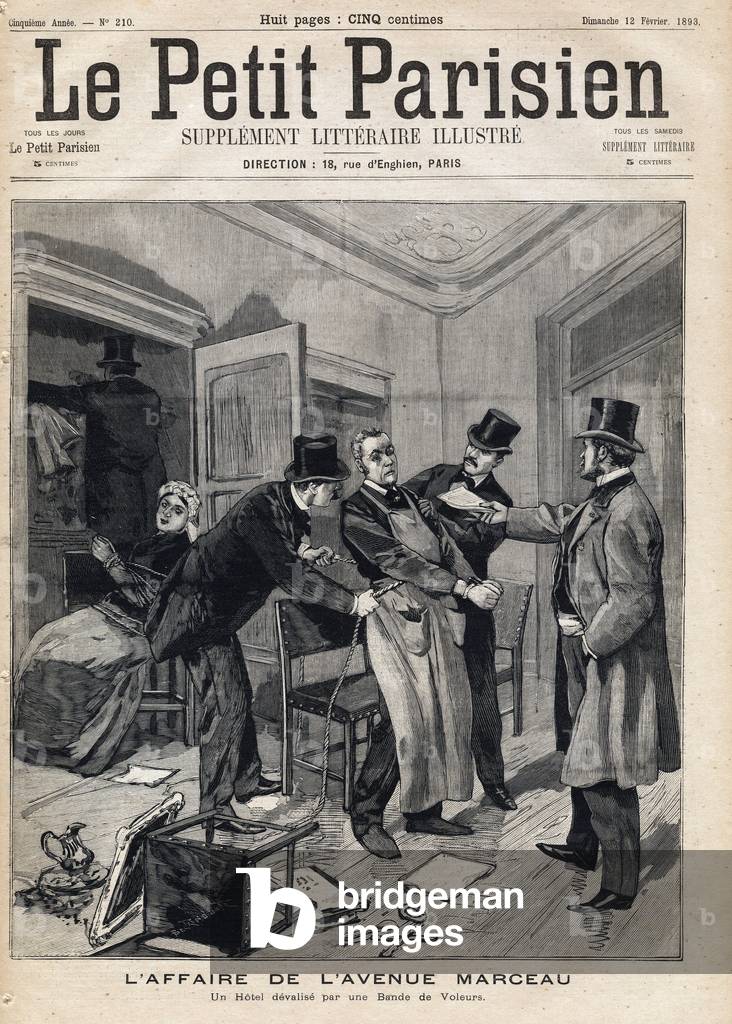 The business of Avenue Marceau: a hotel robbed by a bunch of thieves. The owners are tied to a chair. One of the newspaper 