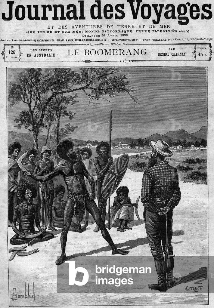 Australian Aborigines using a boomerang, late 19th century, 1899 (print)