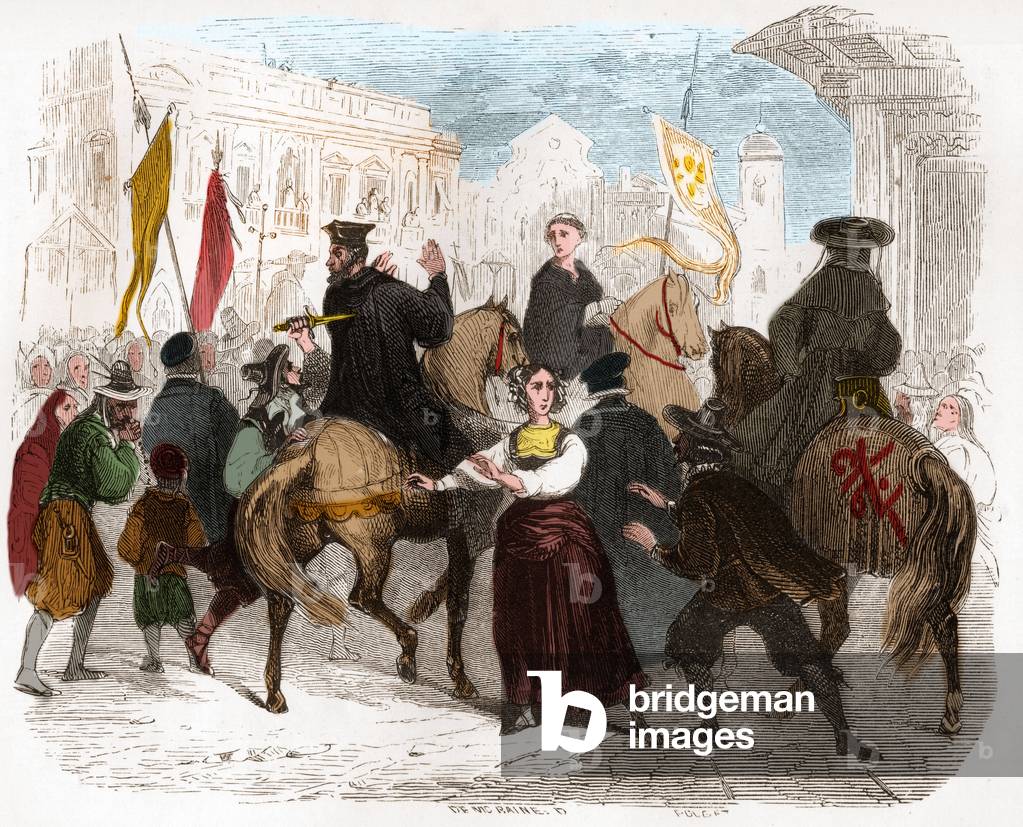 Inquisitor Pedro von Arbues wurde am 15. September 1485 in Zaragoza verletzt, 1845 (Gravur)