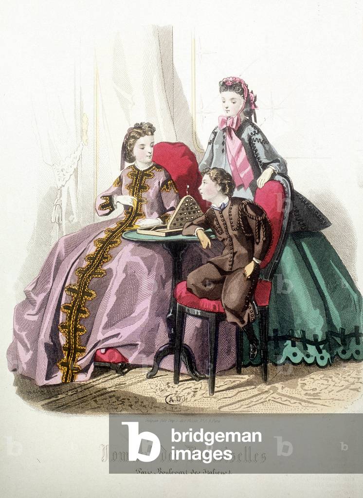 2 women and a boy: Fashion - in “” Magazine des damoiselles””, December 1864