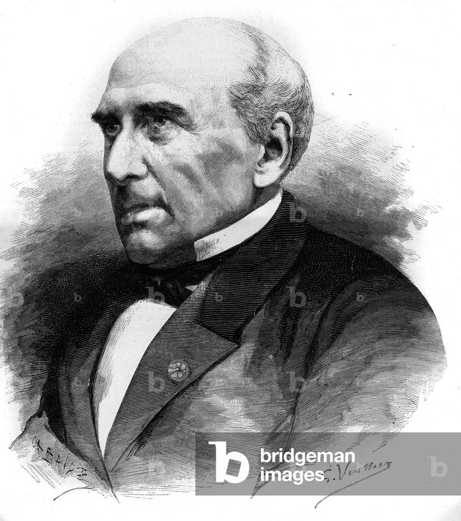Portrait of Pierre Guillaume Frederic Le Play (Pierre-Guillaume-Frederic) (1806-1882), French engineer and sociologist. Engraving In “” Le Monde Illustré”” n°1306 of 8 April 1882.