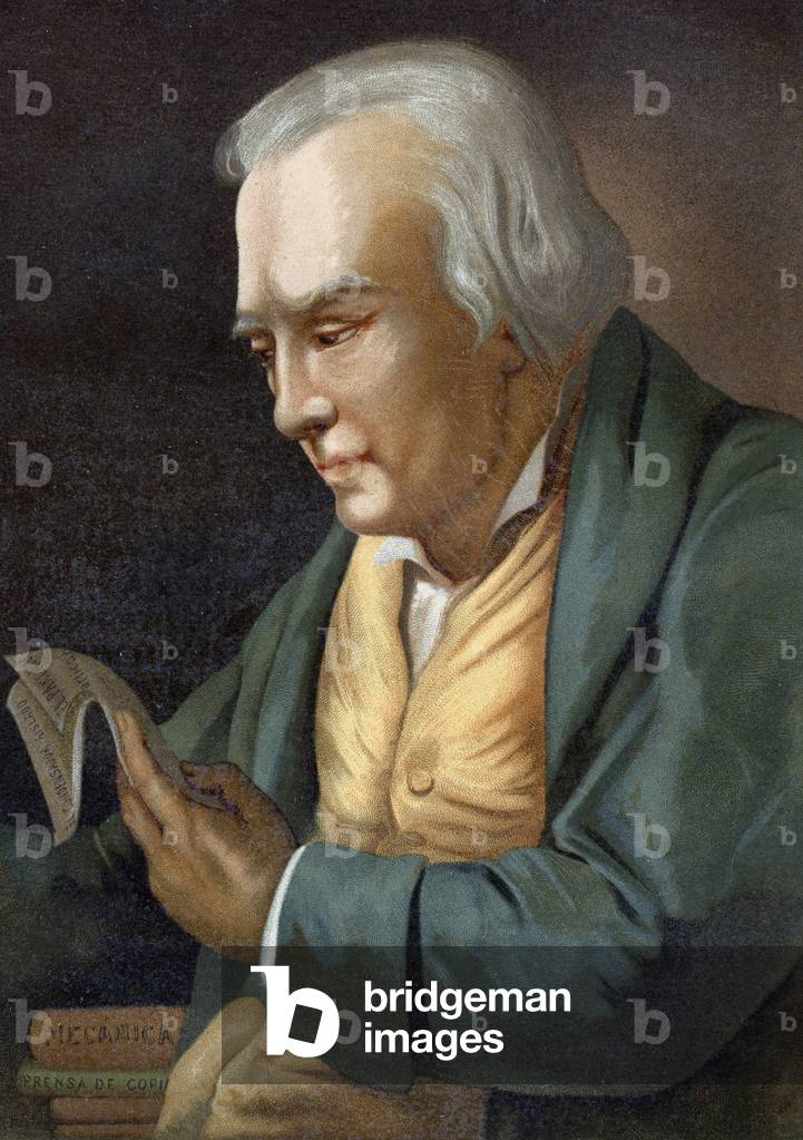 portrait of James Watt. British engineer (Greenock, 1736 at Heathfield, near Birmingham, 1819) after famous hombres y Mujeres. Barcelona 1877.