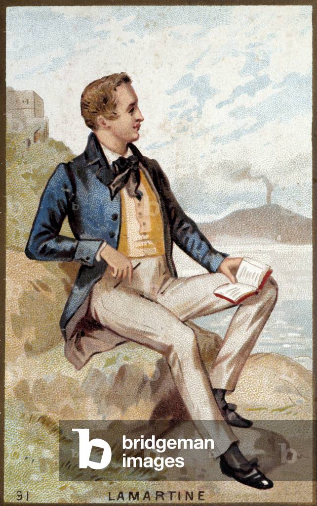 Portrait of Alfonso de Lamartine (1790 - 1869) French poet. 19th century chromolithography.