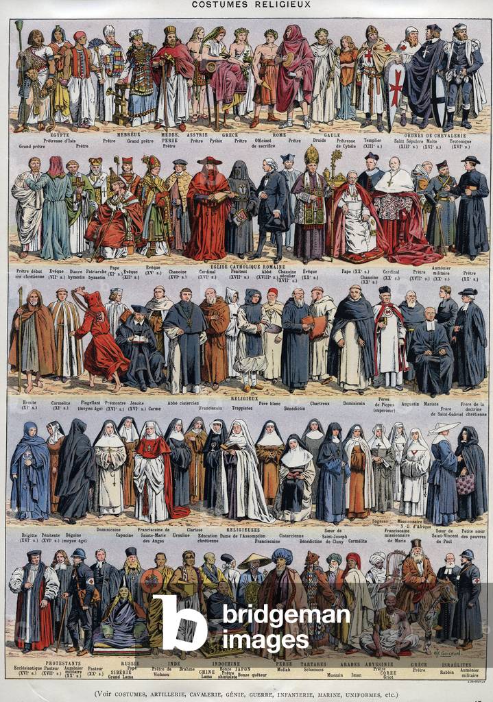 Religious costume - from Antiquity to the 20th century - Roman Catholic church and other religions - Religious - Plate du Larousse universal around 1920