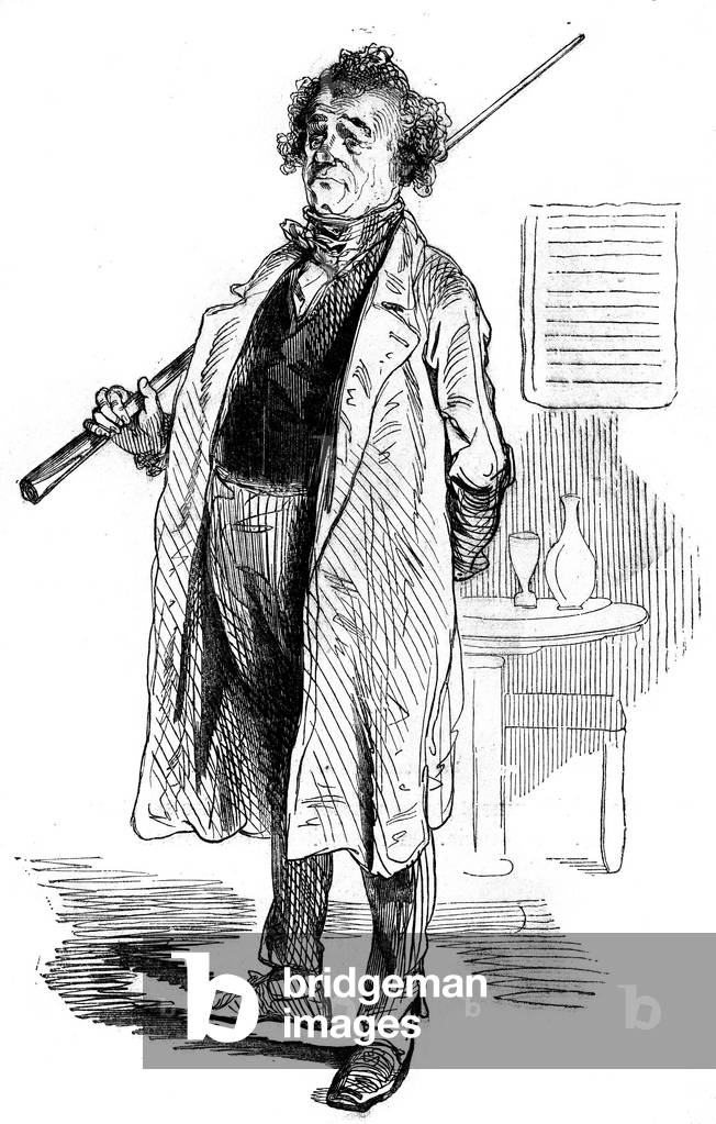 A billiard player at the Estaminet du Cheval Blanc in Paris in the 19th century, 1852 (engraving)