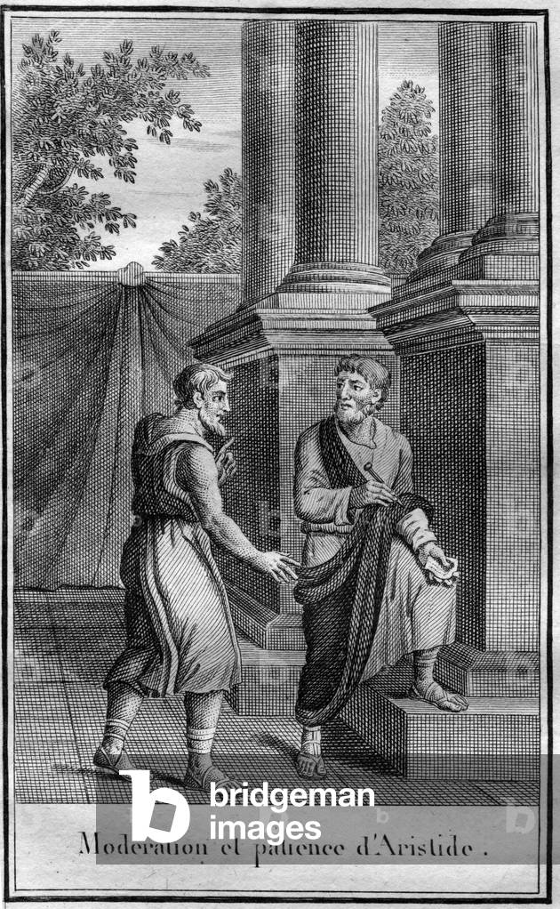 Moderation and patience of Aristide the Righteous, Athenian statesman, 1827 (engraving)