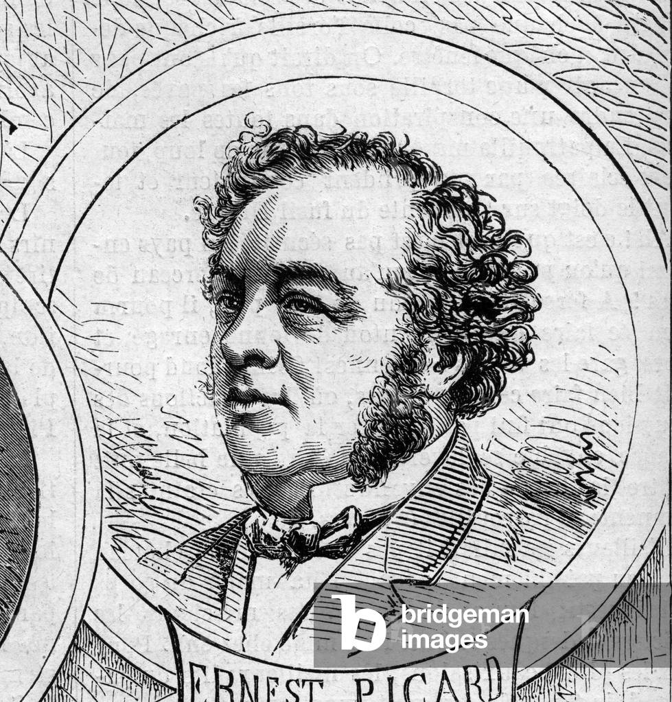 War of 1870 - Government of the National Defense: portrait of Ernest Picard (1821-1877), member of the provisional government of 1870. Engraving in “” Le Monde Illustré”” n°706 of October 22, 1870.