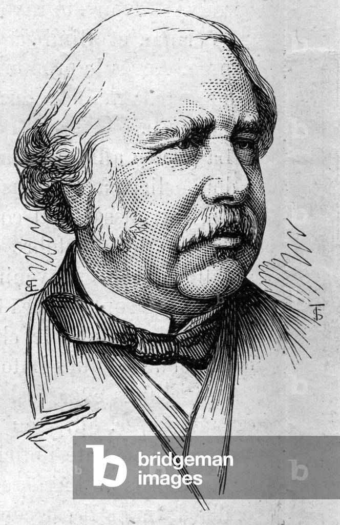 Portrait of Joseph d'Haussonville (1809-1884), French politician, diplomat and academician. Engraving in “” Le Monde Illustré”” n°883 of 14 March 1874.
