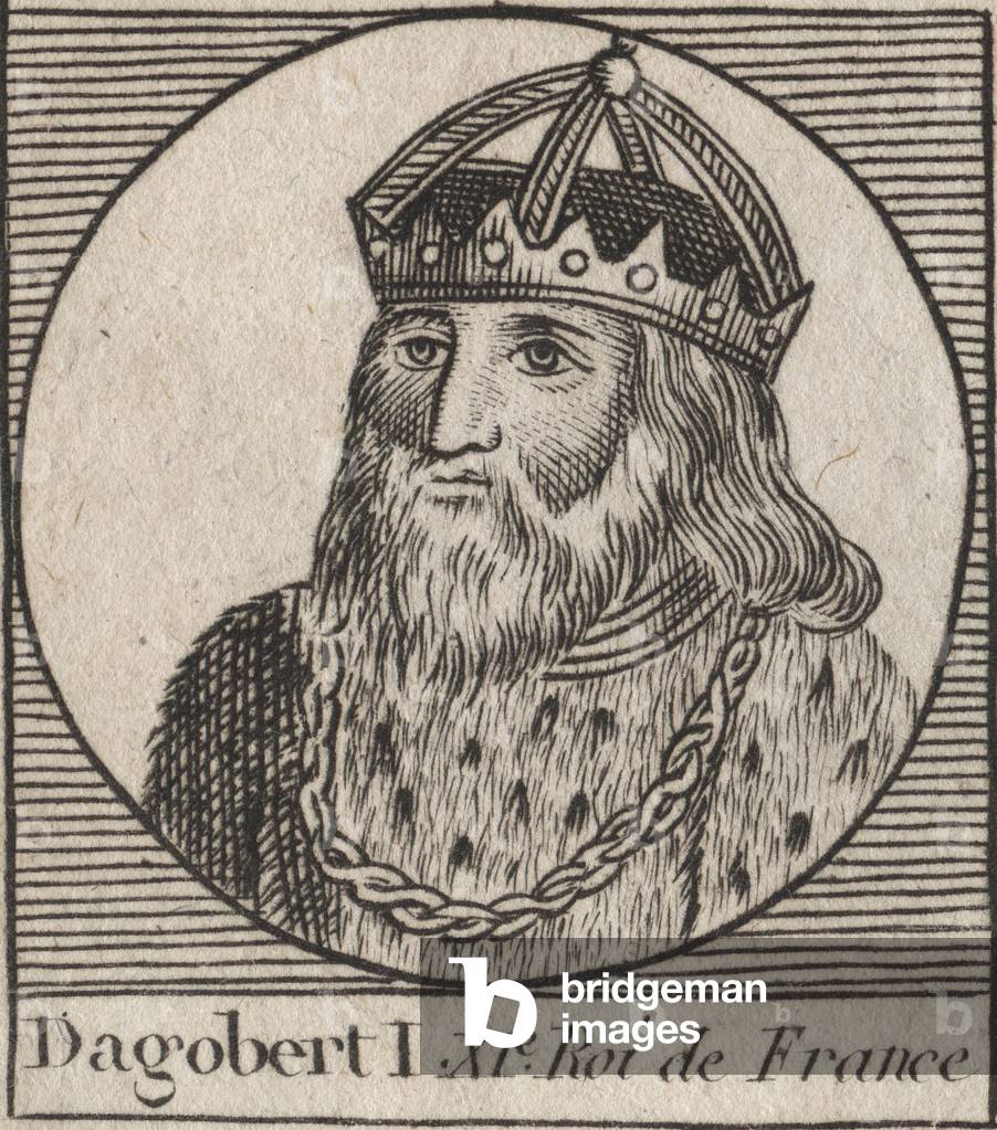 Portrait of Dagobert, King of the Francs from 628 to 638 - Dagobert (605-39) King of the Franks - engraving from “Instruction sur l'Histoire de France”” by Charles Constant Le Tellier 1821