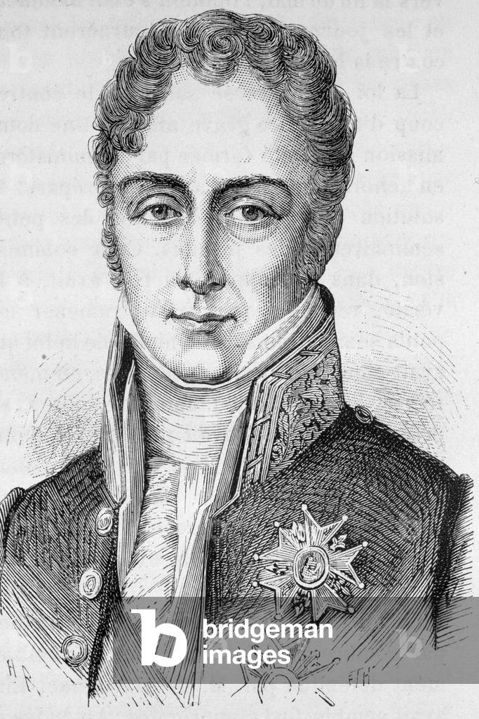 Portrait of Jean-Baptiste (Jean Baptiste) Sylvere Gay, Viscount de Martignac, French politician (1778 - 1832) - in “” L'Histoire de France”” by Henri Martin, 19th century.
