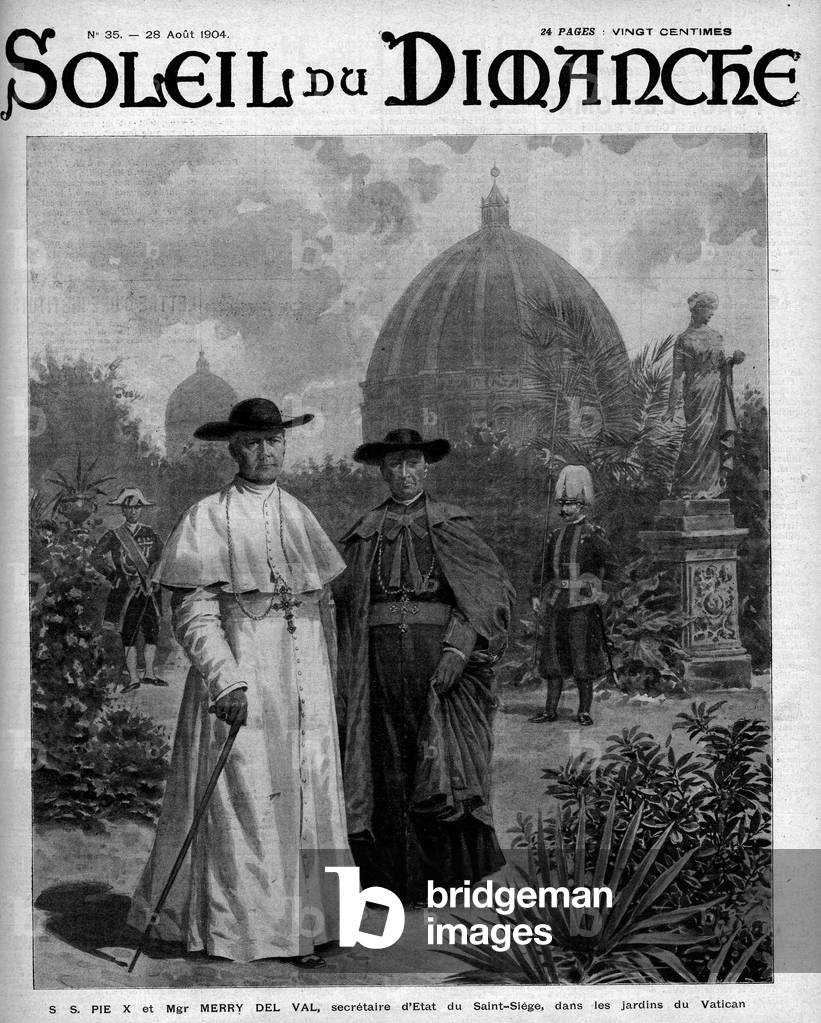Pope Pius X and the Secretary of State of the Holy Siege, Cardinal Merry del Val, in the Vatican Gardens in 1904 (print)