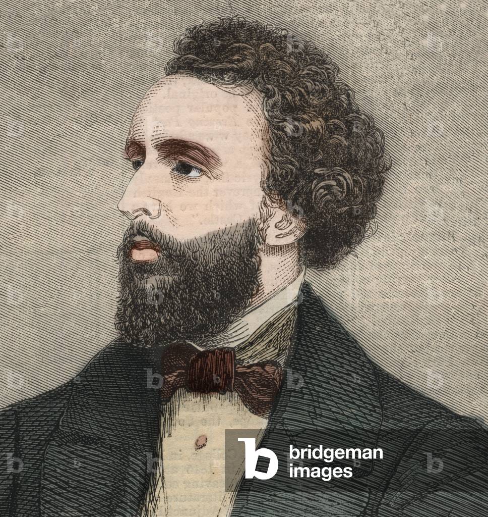 Portrait of Bayard Taylor (1825-1878), American poet. Engraving In “” The illustrated London News”” of 23 January 1858.