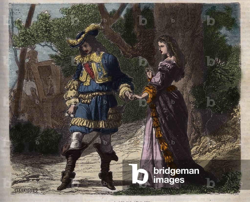 The last interview of Marie Mancini (1639-1715) with Louis XIV (1638-1715) before his departure from the court to Brouage on 22 June 1659, the exile organized by Cardinal Mazarin to keep him away from the king - Illustration takes from the “Viscount of Bragelonne”, novel by Alexandre Dumas published in “The Bons Romans” of 02/08/1861