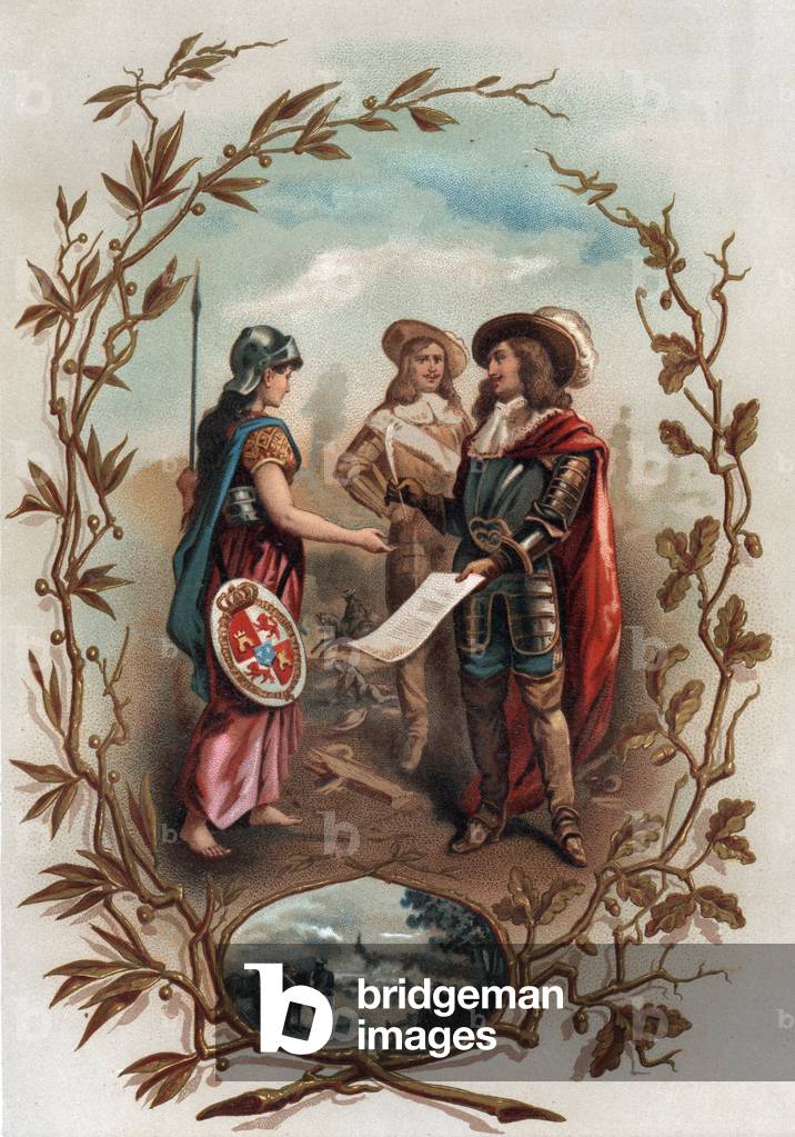 Allegory relating to the Treaty of Aachen on 1668 between France and Spain, 1884 (chromo)