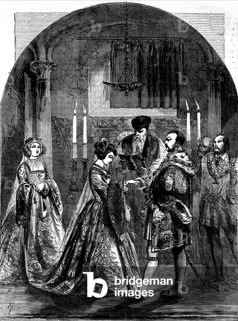 Marriage of Anne de Boleyn (Anna or Ann Bolin and Anne Bullen, 1501/1507-1536) and Henri VIII (1491 - 1547) circa 1534.