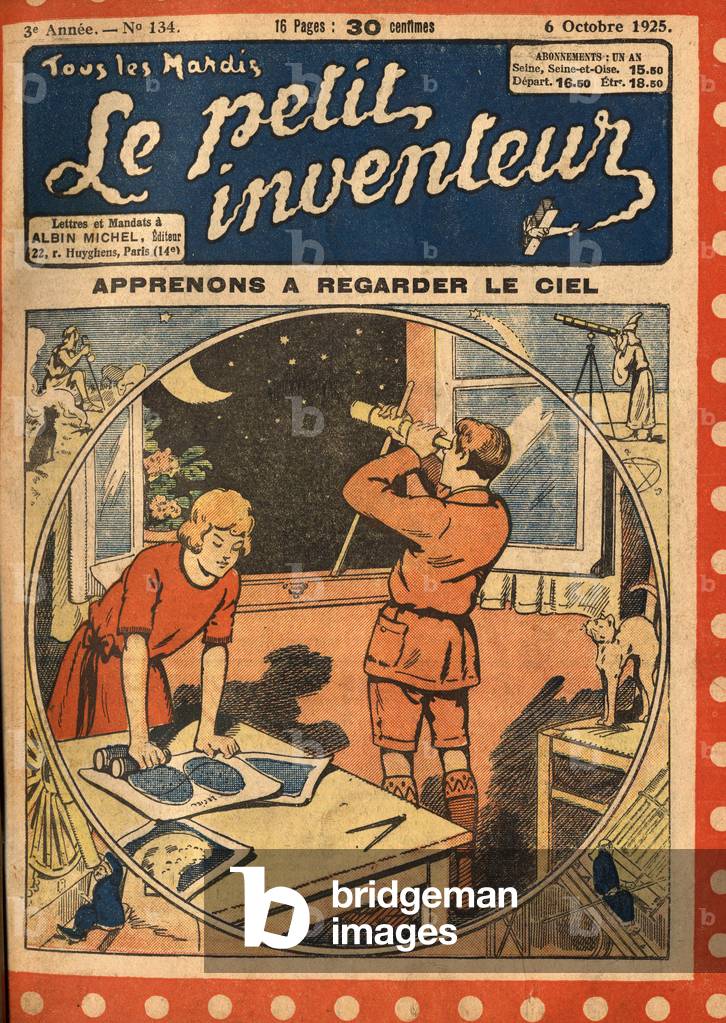 Immagine di Stampa "Copertina de "Il piccolo inventore" 1924-1925: Imparare a guardare il cielo" 1924 di Unkno