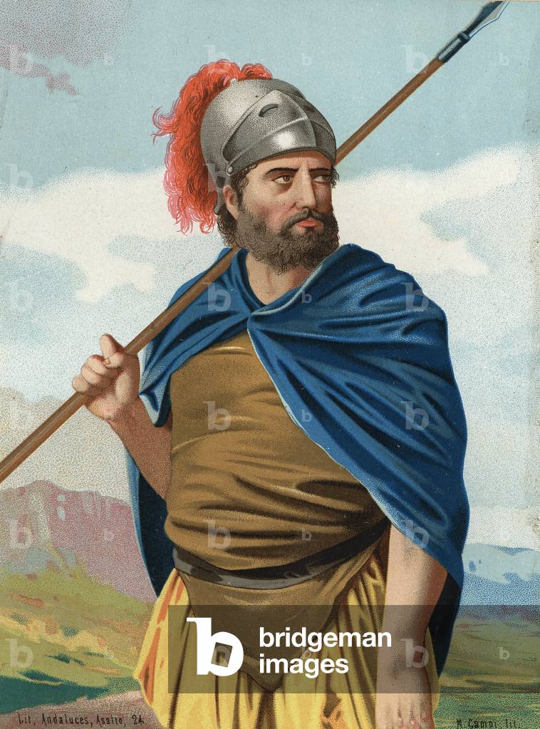Portrait of Hannibal or Annibal Carthaginian War Man (Punic) (247 BC - 183 BC). after “” hombres y Mujeres celebres””. Barcelona 1877.