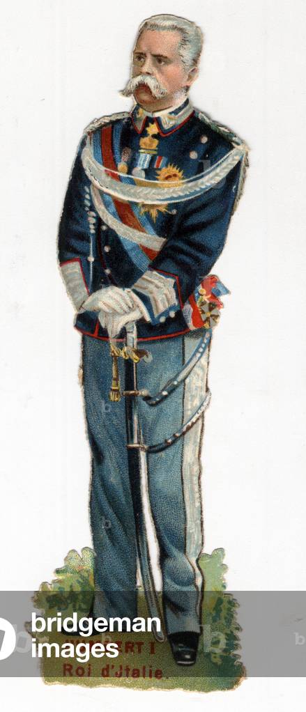Portrait Humbert I (Umberto I, 1844-1900), King of Italy. Late chromolithography of the 19th century. Private Collection