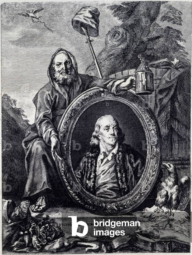 Portrait of Benjamin Franklin (1706 - 1790), American politician, memorialist, pamphletarian, and physicist