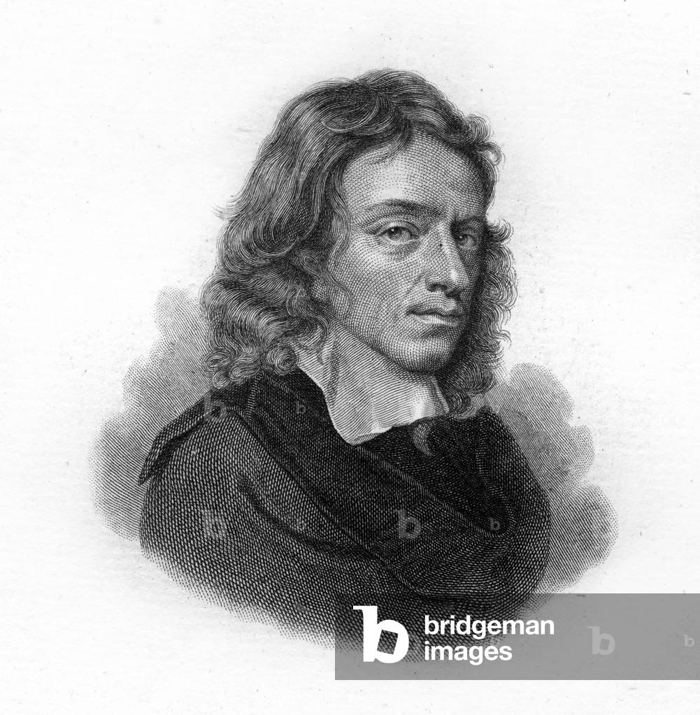 Portrait of John Milton, English poet and essayist (1608 - 1674), 19th century engraving