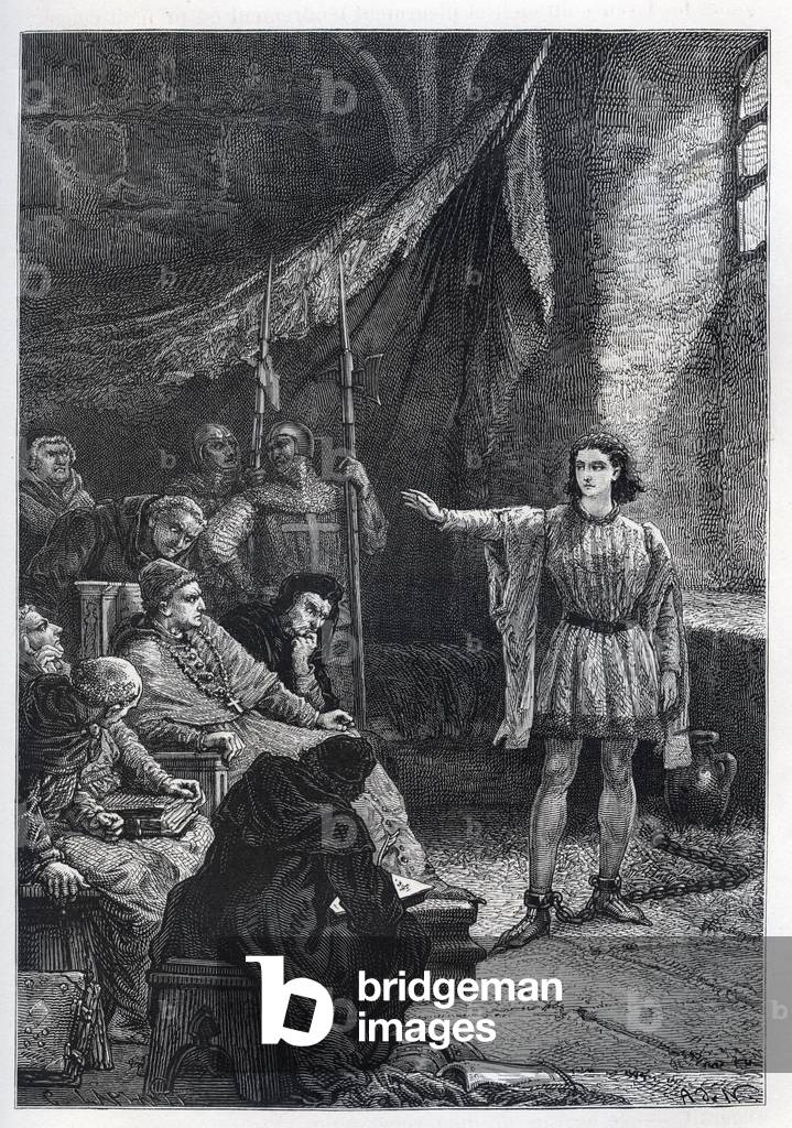 joan of arc in prison - 1430 Jeanne d'Arc Proces Rouen by Eveque Cauchon - engraving from “” L'histoire de France racontee a mes grandenfants”” - by Francois Guizot - 1872-1876