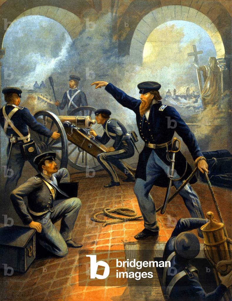 General Grant (1822 - 1885) during the capitulation of Mexico City (Mexico War: 1845 - 1848) - engraving between 1860-1870.