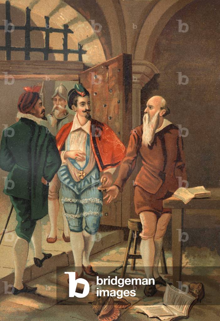 King Henry III with Bernard Palissy (1510 - 1589). Chromolithography of the late 19th century. based on La Ciencia y sus Hombres by Louis Figuier. Barcelona 1881