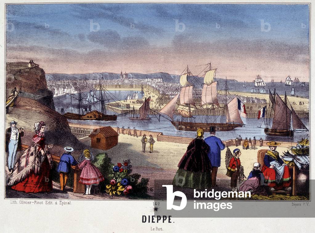 View of the Port of Dieppe, 19th century (print)