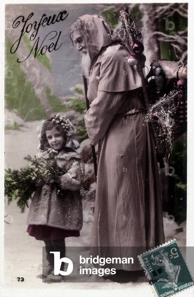 Merry Christmas: Santa Claus with a girl (print)