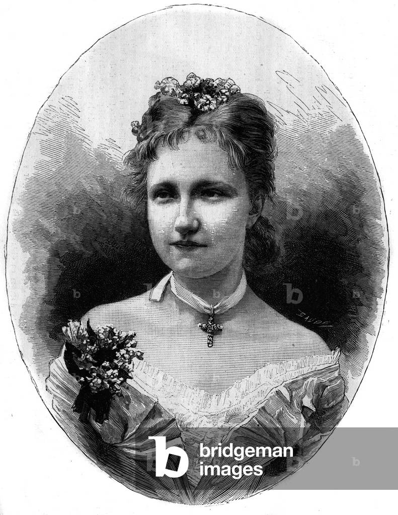 Portrait of Princess Stephanie of Belgium (1864-1945). Engraving by Baude In “” Le Monde Illustré”” n°1260 of 21 May 1881.