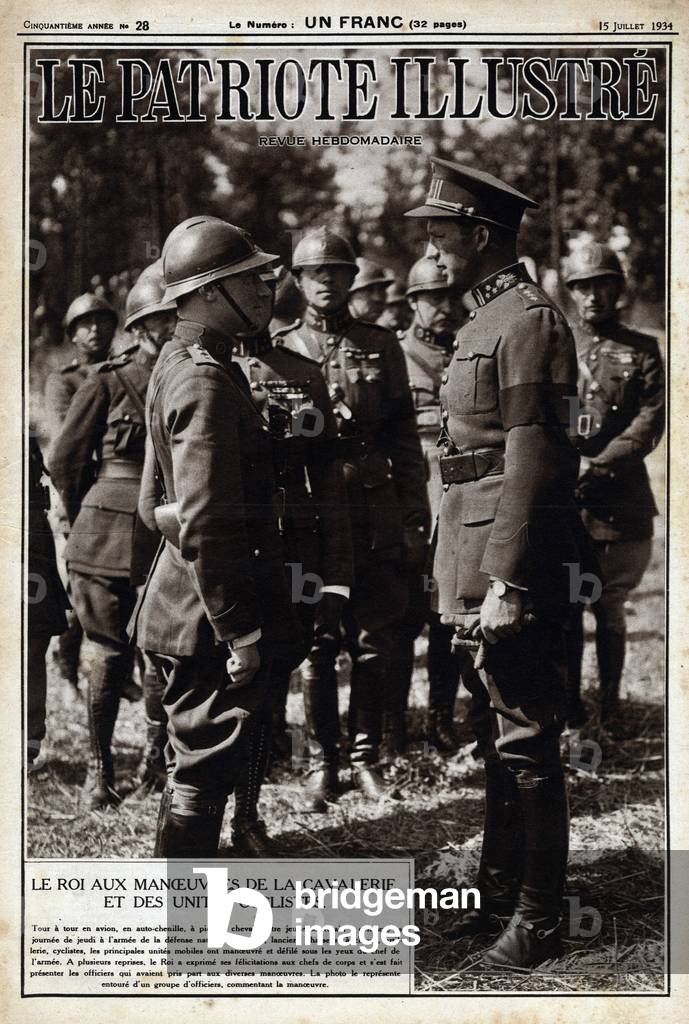 The King of Belgium Leopold III at the maneuvers of the Cavalry and the cycling units, 1934 (print)