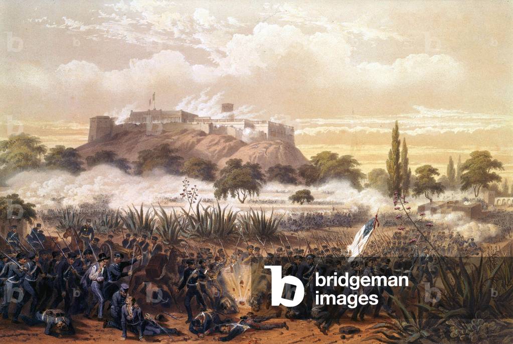 Assault of Chapultepec in September 1847 during the war between the United States and Mexico. Engraving from 1850.