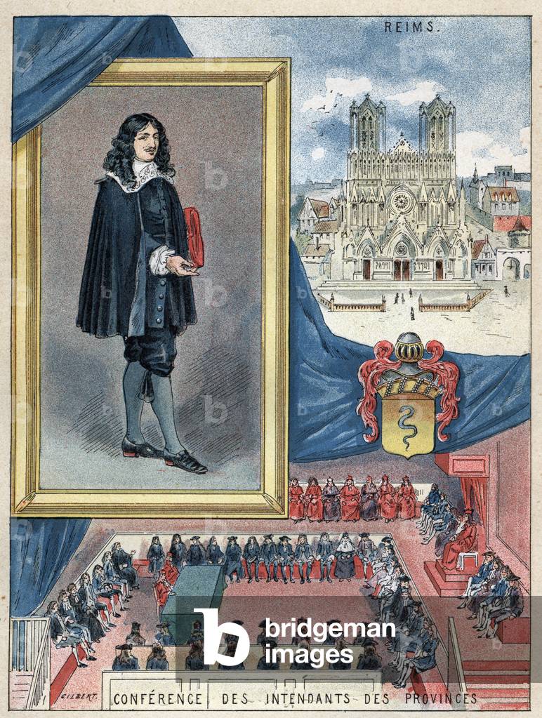 Jean Baptiste Colbert, the cathedrale of Reims and the conference of the governors of the provinces, in 1681, late 19th century (engraving)
