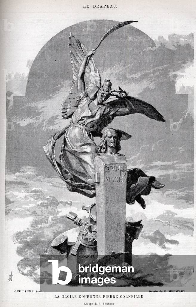 The glory crown Pierre Corneille - drawing by Merwart for “” the flag - illustrious monitor of the League of Patriots”” - 1884